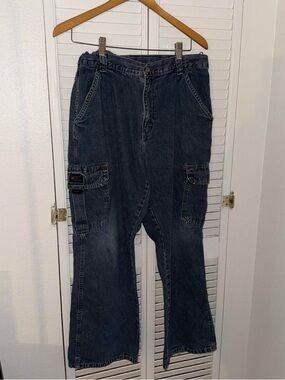 Men's Dark Blue Cargo Jeans - Classic Workwear Style